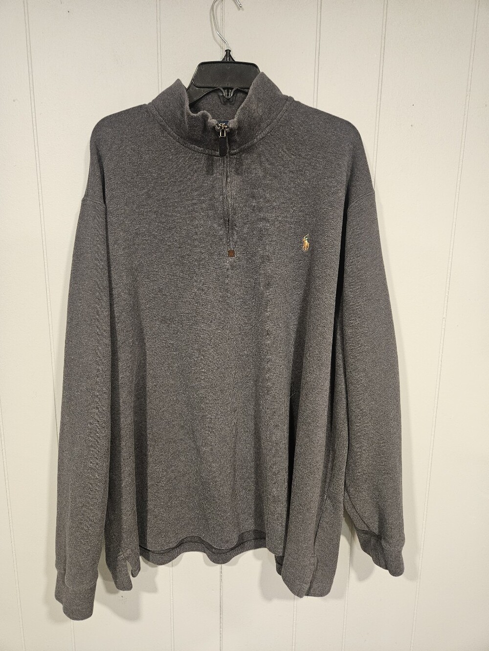 Polo Ralph Lauren Sweater Mens Size 3XLT Gray Estate Rib 1/4 Zip Cotton Pullover